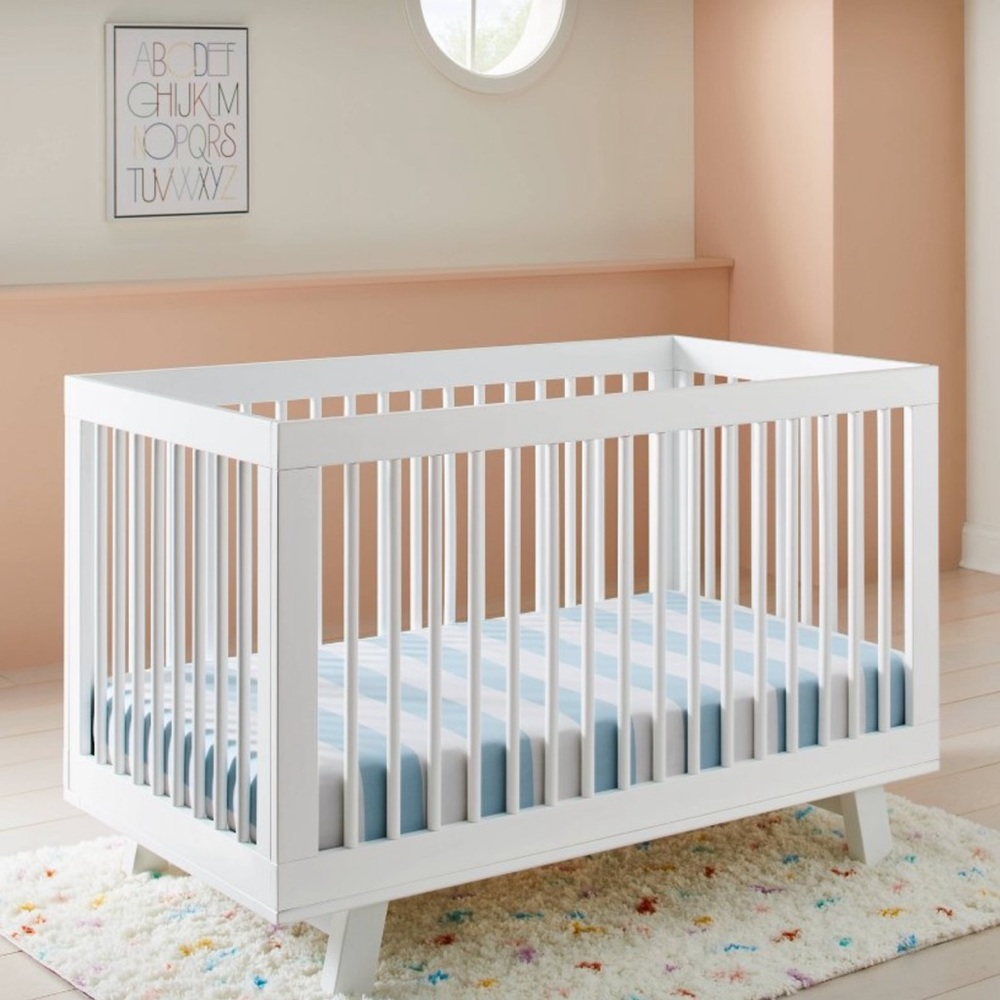 Cloud Island Rugby Stripe Fitted Crib Sheet - Light Blue/White